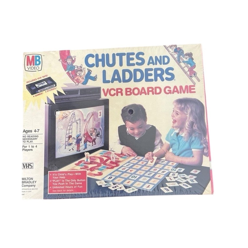 Chutes and Ladders VCR Board Game with‎ VHS - Milton Bradley 1986 Sealed NEW Y2K